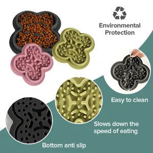 Silicone pet licking mat in green with textured surface and suction cups on base