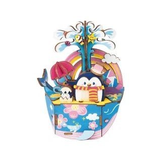 DIY 3D Kitty Ballet Wooden Puzzle with Moveable Music Box