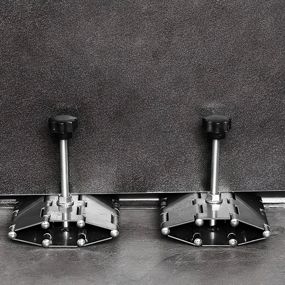 Metal tile levelling tool with hinge mechanism for height adjustment during installation