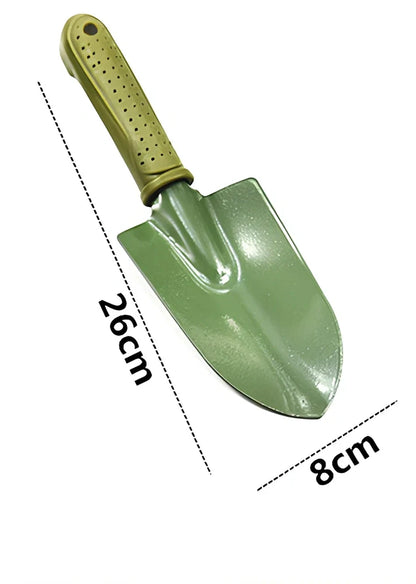 Gardening scarifier kit with green antiskid handle and two planting shovels for outdoor use