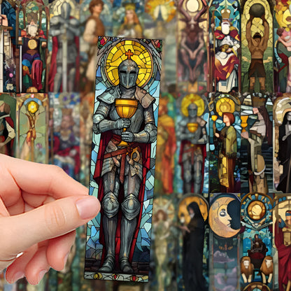 Pack of 30 colourful painted glass tarot theme paper bookmarks with cute homemade designs.