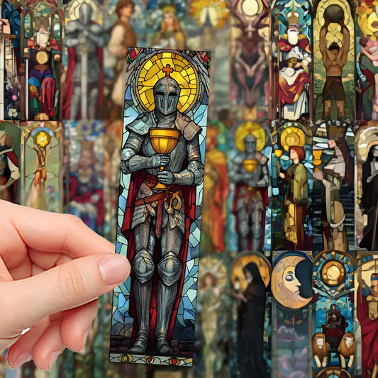 Pack of 30 colourful painted glass tarot theme paper bookmarks with cute homemade designs.