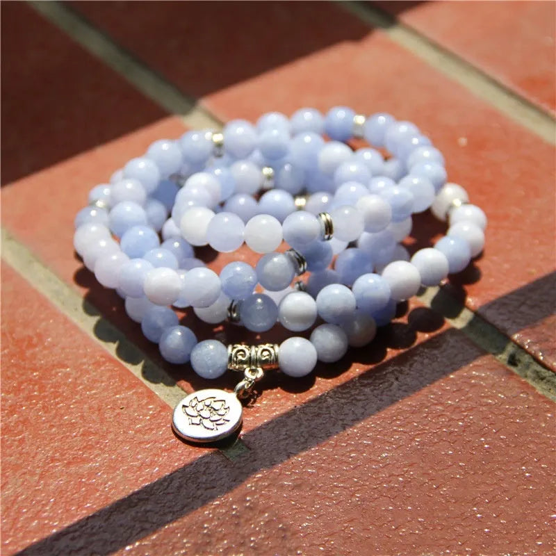 Natural stone women's bracelet with lotus design in a vintage geometric shape.