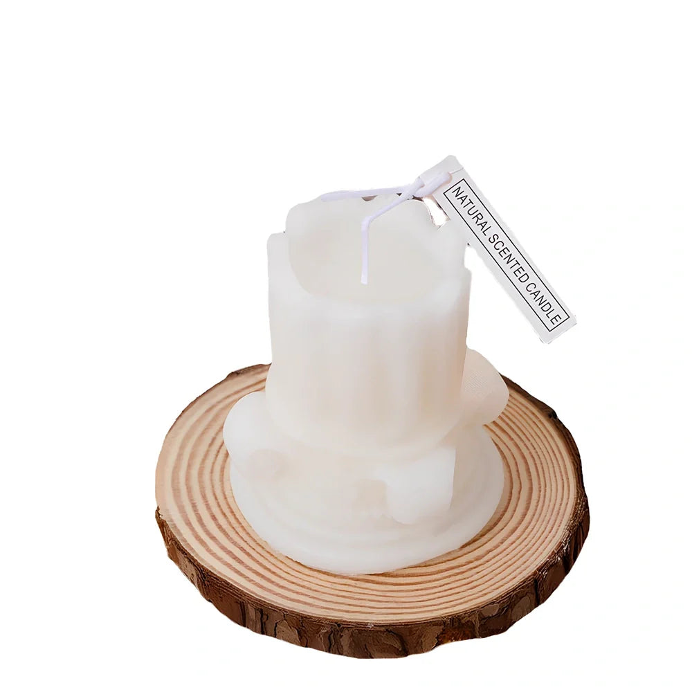 Roman pillar scented candle measuring 8.5cm tall with 7cm diameter, handmade from 160g soy wax