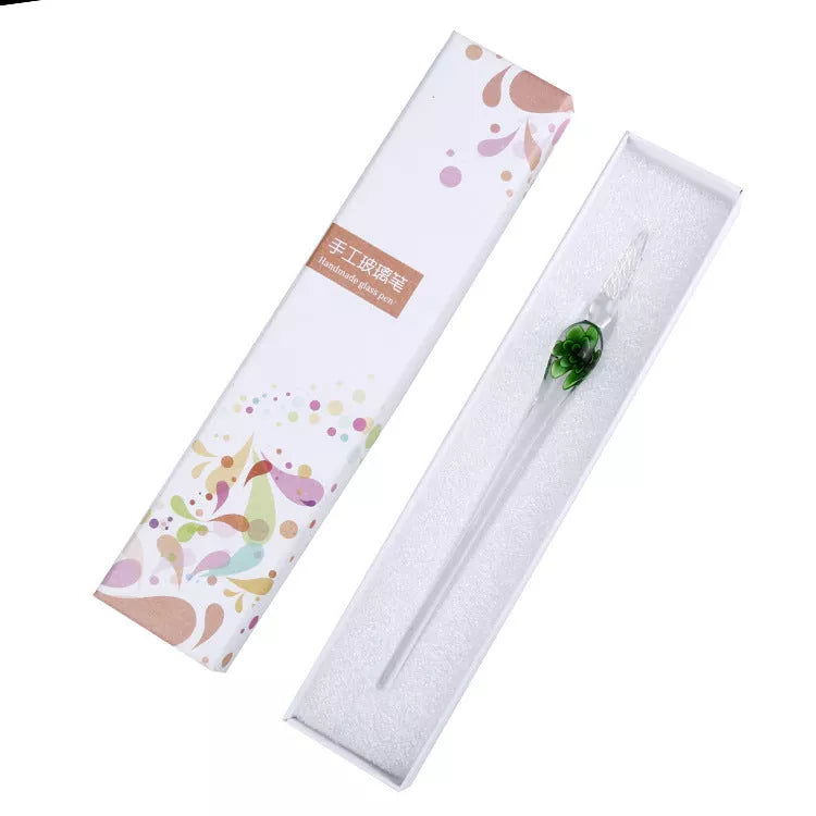 Crystal Flower Glass Dip Pen Set with elegant floral design and smooth writing nib