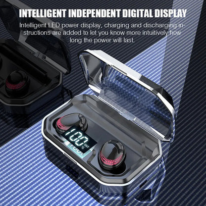 Black X10 Bluetooth headset with charging bin, showing compact 150x100x40mm size and lightweight design