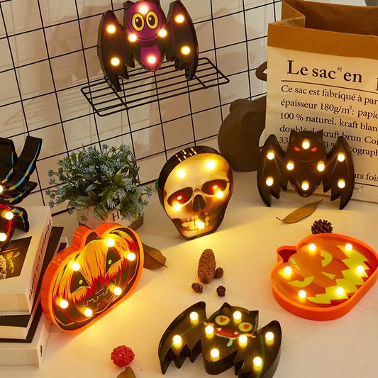 Halloween LED decorative lights with selectable bat, skull, pumpkin, and spider patterns
