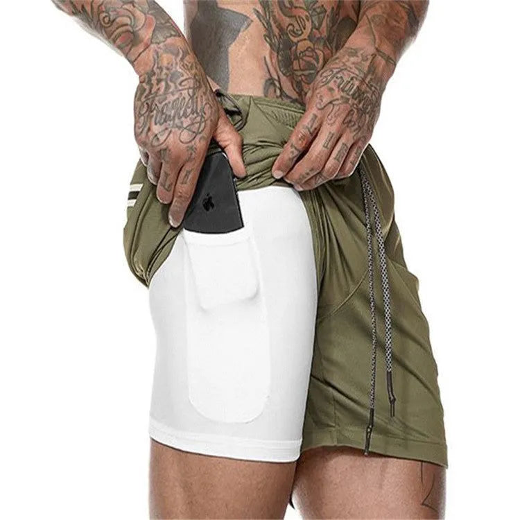 Pocket compression shorts in nylon, moisture-wicking and quick-drying, available in multiple colours and sizes S to 3XL.