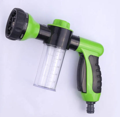 Green high-pressure foam spray gun with adjustable nozzle for car and household cleaning