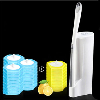 Disposable toilet cleaning brush with scrubbing pad for thorough, hygienic bathroom cleaning