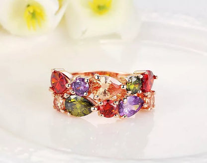 Colored zircon rings with 18k gold plating and AAA zircon stones in sizes 4 to 8