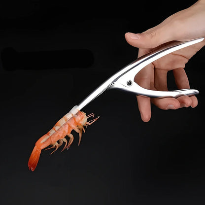 Stainless steel shrimp peeler with 21cm length and ergonomic handle for shell removal