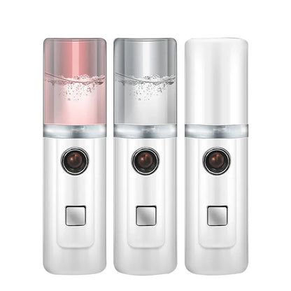 Nano portable facial humidifier in Pink, Transparent or White, 3.2 x 11.3 cm, 30ml tank, USB charging