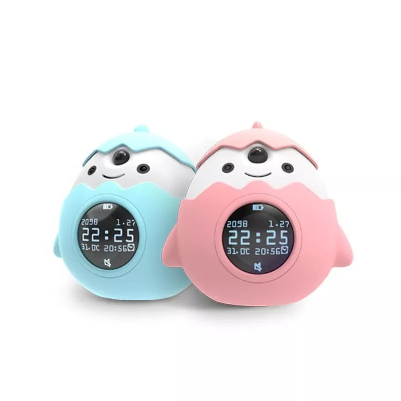 Smart alarm clock with anti-myopia feature and infrared sensing in blue and pink options