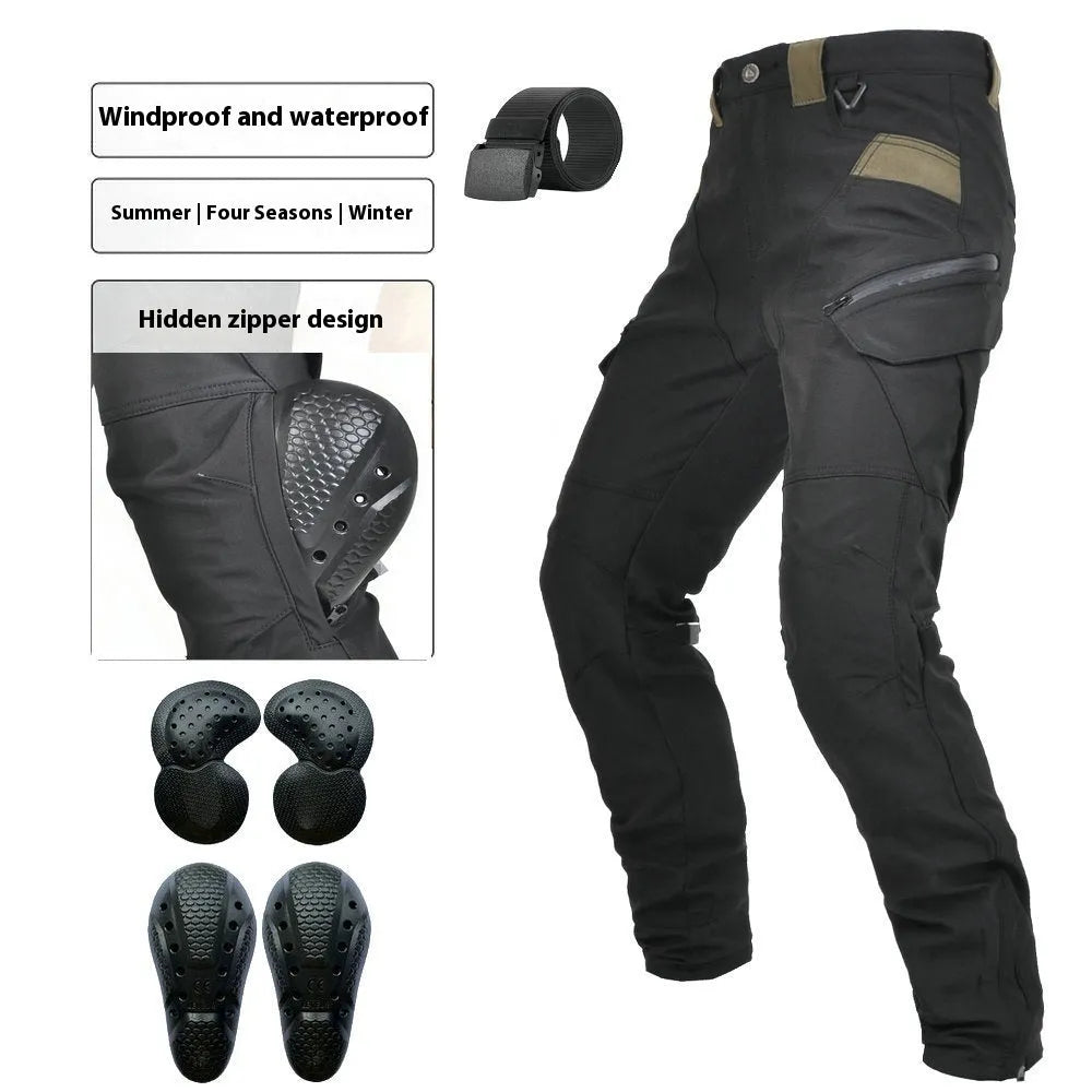 Motorcycle four seasons drop-resistant cycling pants in green or black with waterproof windproof features