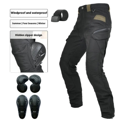 Motorcycle four seasons drop-resistant cycling pants in green or black with waterproof windproof features