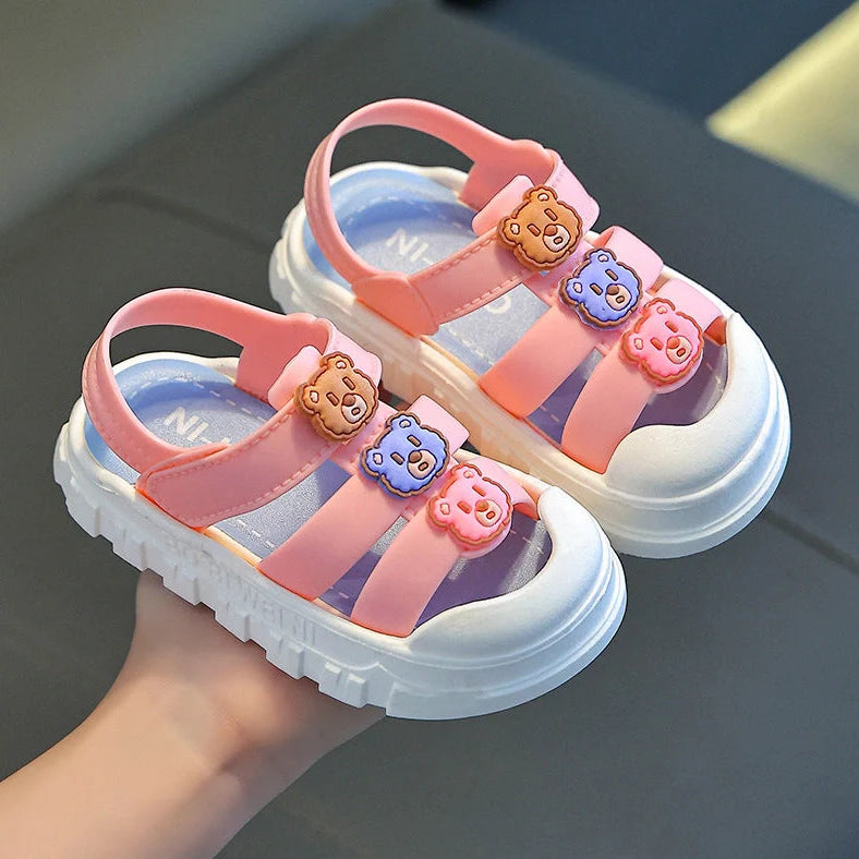 Boy's soft-bottom non-slip baby shoes with cartoon pattern design, featuring PVC soles and plastic uppers in sizes 21-30 for toddlers and children aged 1-12 years