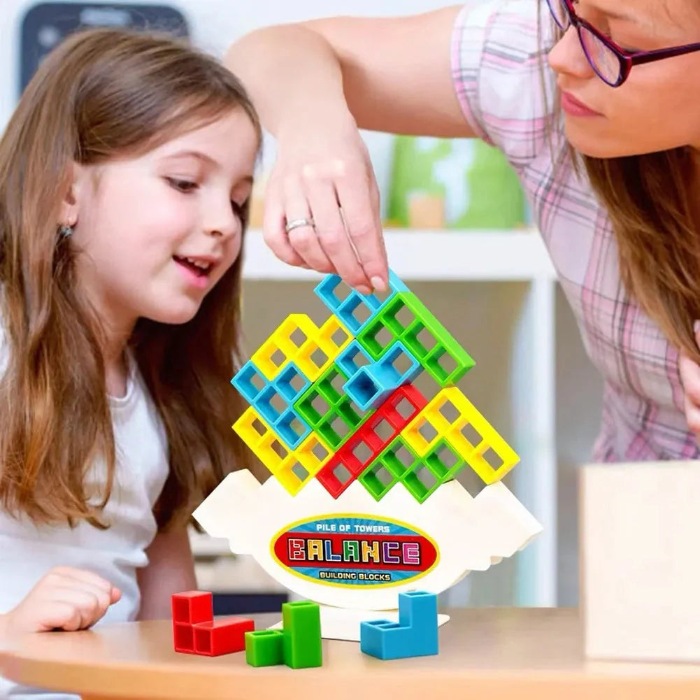 Colorful plastic stacking blocks for kids and adults, perfect for learning and family games