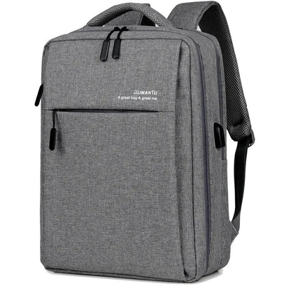 Rechargeable waterproof black Oxford cloth laptop backpack for a 15.6-inch computer.