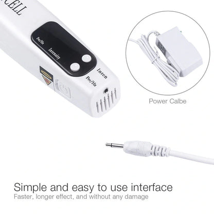 Blue home picosecond laser mole pen with adjustable intensity buttons and dual light therapy modes for skin treatment