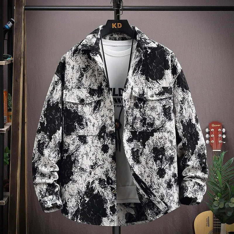 Personality casual lapel shirt coat with straight hem and long sleeves in colour 526 Black, size M to 4XL for weights 40-92.5 kg