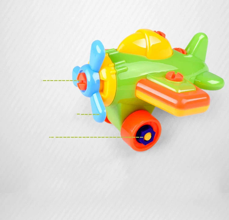 Hands-on STEM toy with various vehicle model components that can be disassembled and reassembled