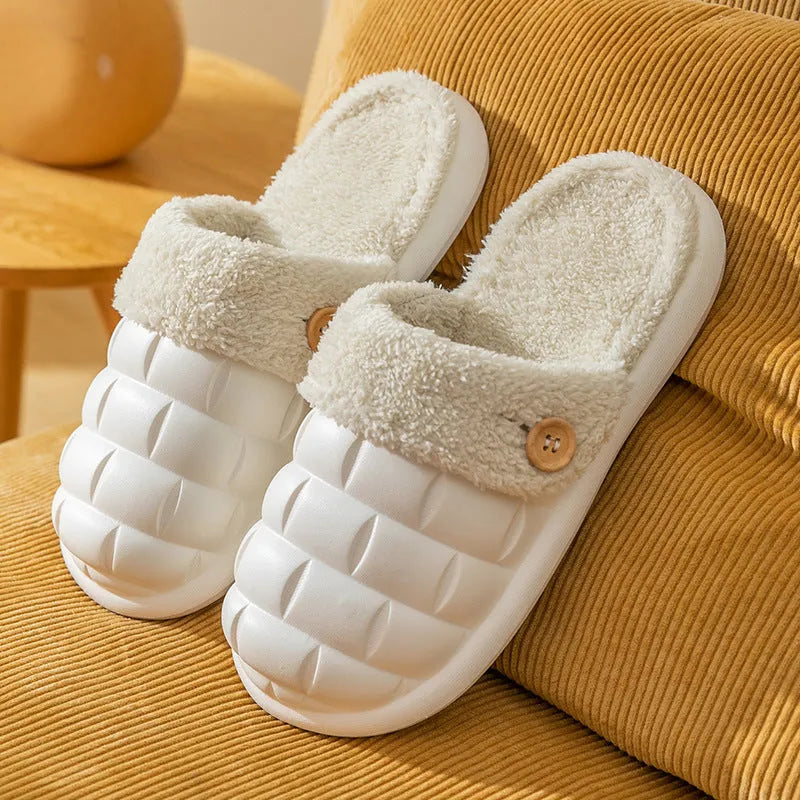 Plaid detachable slippers with EVA sole and plush lining in pink, green, yellow, white, grey, or black