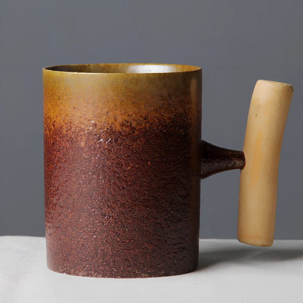 Japanese ceramic mug with solid colour finish showing 350ml capacity and reinforced rim construction