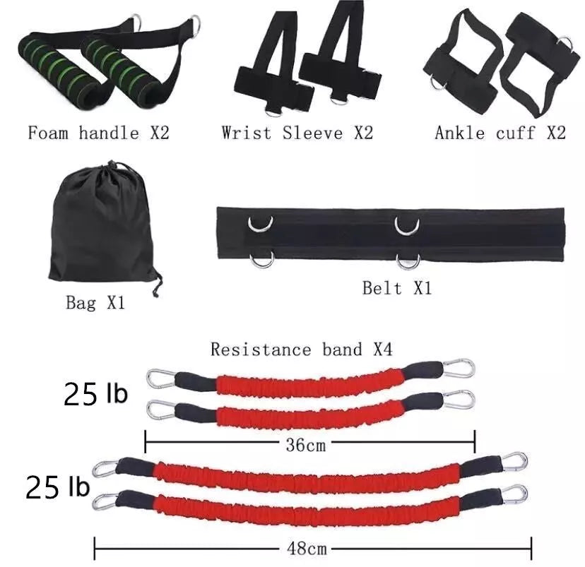 Drawstring elastic resistance band set in multiple colors for fitness training