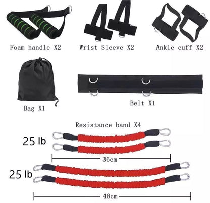 Drawstring elastic resistance band set in multiple colors for fitness training