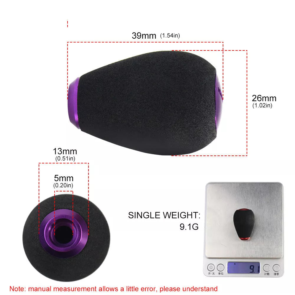 Fishing reel handle knob with EVA grip and metal cover in various colors