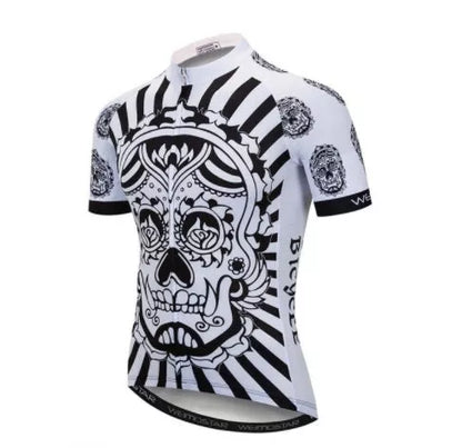 Men's skull design cycling jersey for outdoor sports, available in sizes XS to 3XL