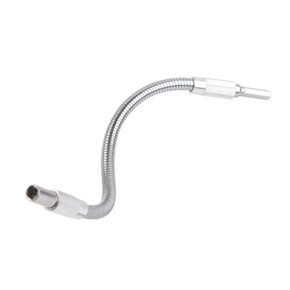 Silver flexible metal shaft extension for power drills with 6.35mm shank in various lengths.