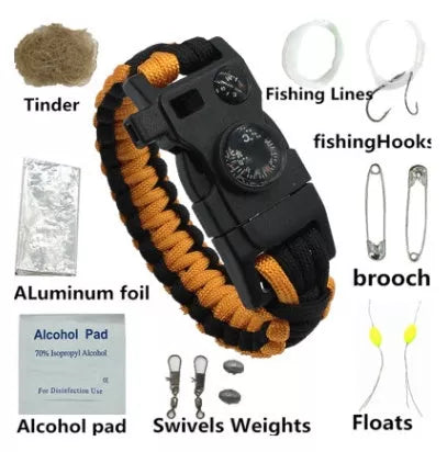Outdoor umbrella rope SOS emergency kit with high-tension rope and bracelet