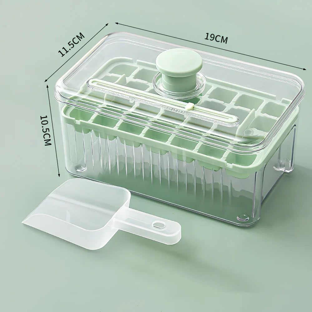 Press-type ice ball maker with milk white and light green PET layers creating 5cm spherical ice
