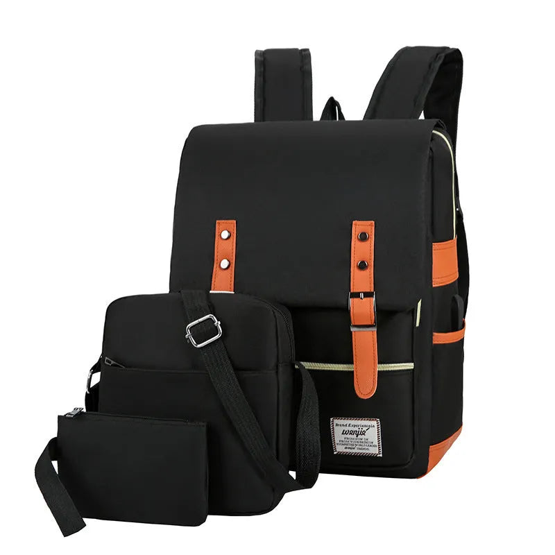 Three-piece waterproof Oxford cloth business backpack in wine red with curved shoulder straps.