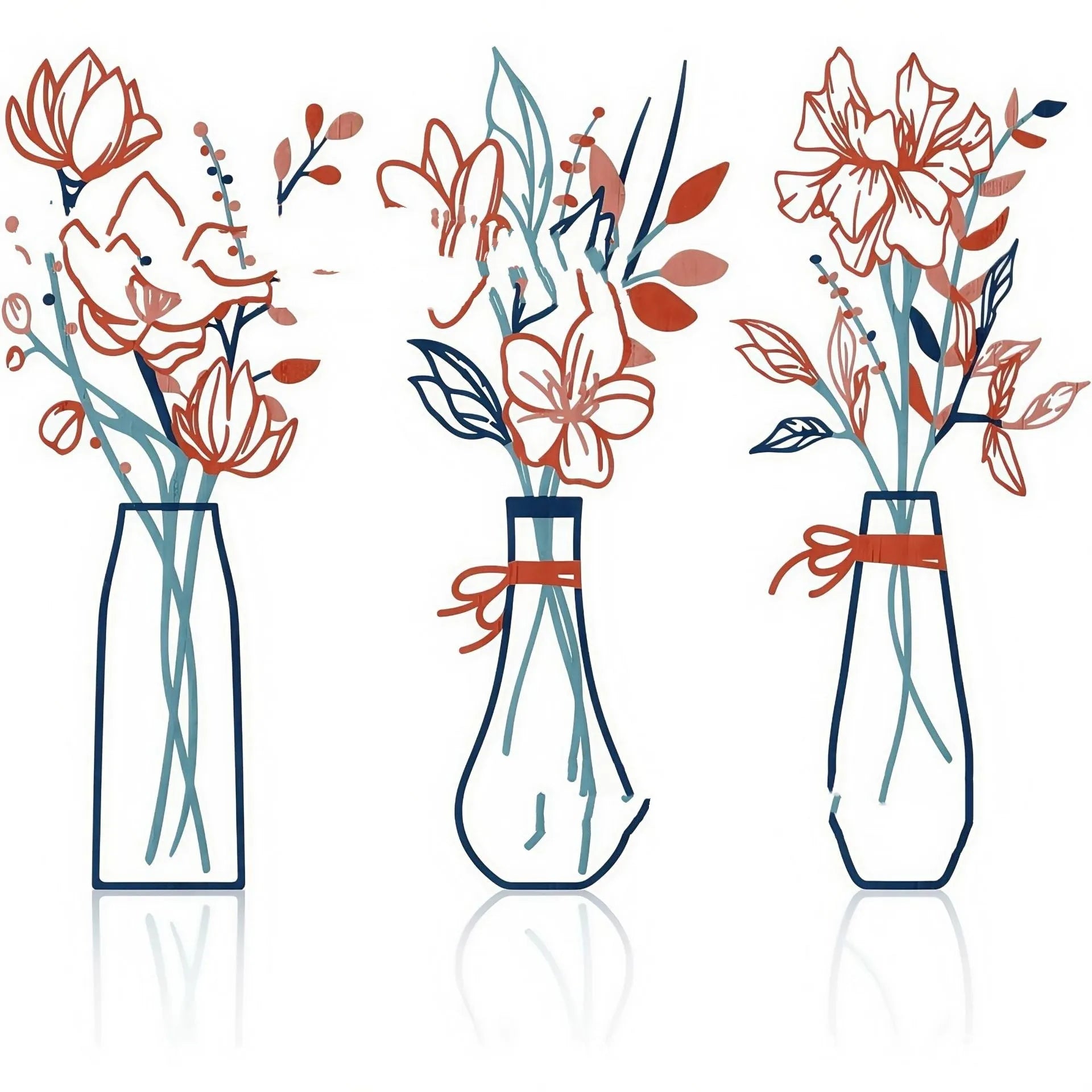 Set of three silver metal flower wall sculptures with adhesive backing, arranged diagonally on a white wall.