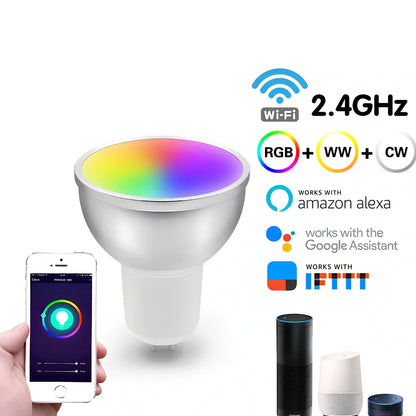 WiFi smart LED bulb with aluminium housing measuring 50mm diameter by 58mm height