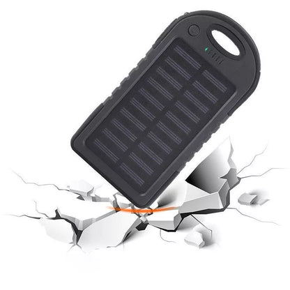 Portable solar charger with 4000mAh battery in black, compact and durable for outdoor use