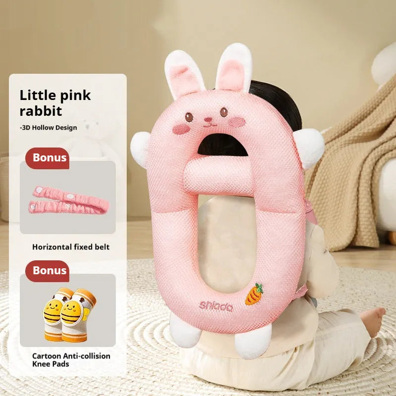 Cartoon animal themed anti-collision pillow for infant head and knee protection.