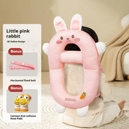 Cartoon animal themed anti-collision pillow for infant head and knee protection.