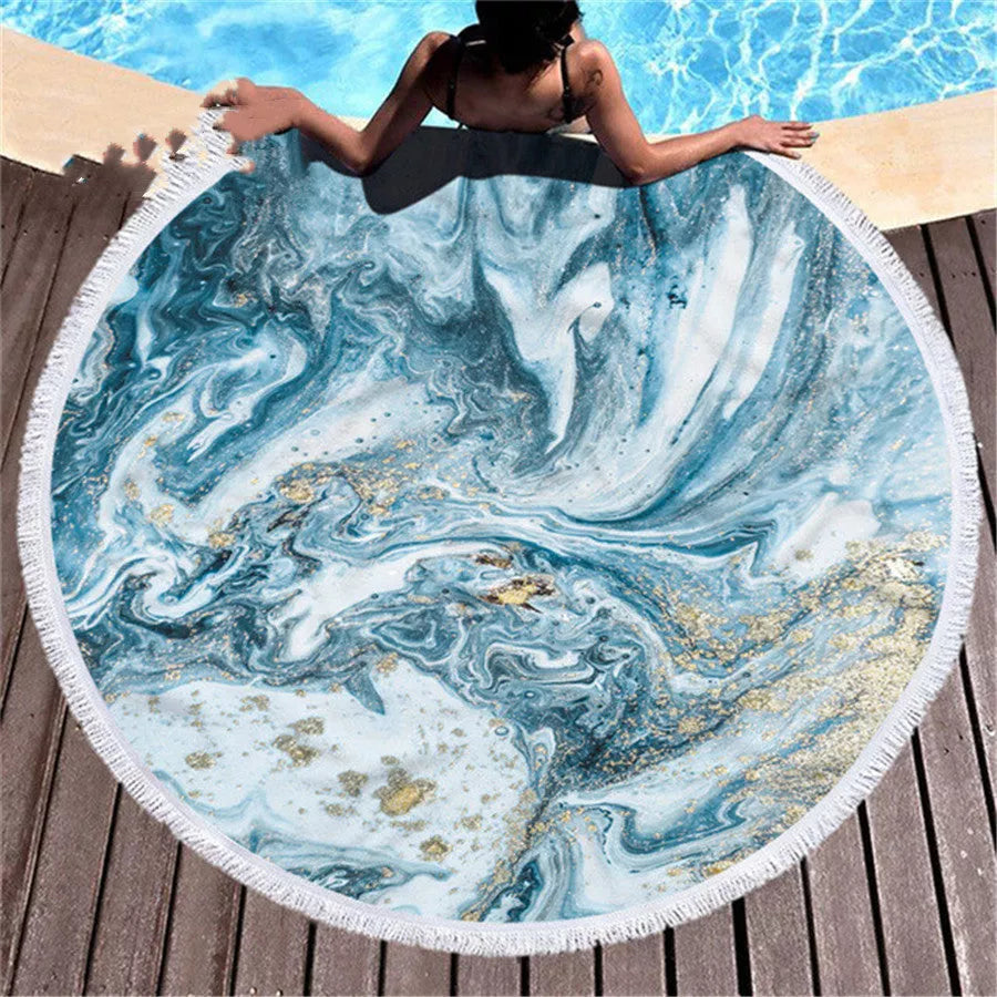 Marbling beach towel with unique pattern, made from quick-dry microfiber, perfect for beach and pool use