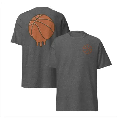 Men's maroon short-sleeved T-shirt with a ball pattern, made from thin polyester mesh fabric.