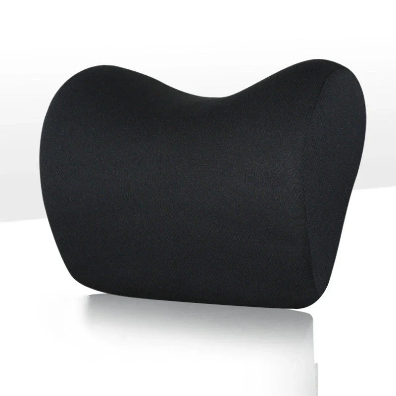 Soft, supportive memory foam car headrest pillow with breathable fabric cover for comfortable long drives