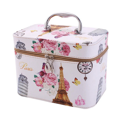 7-inch rigid cosmetic bag with waterproof PU leather and scenic pattern design