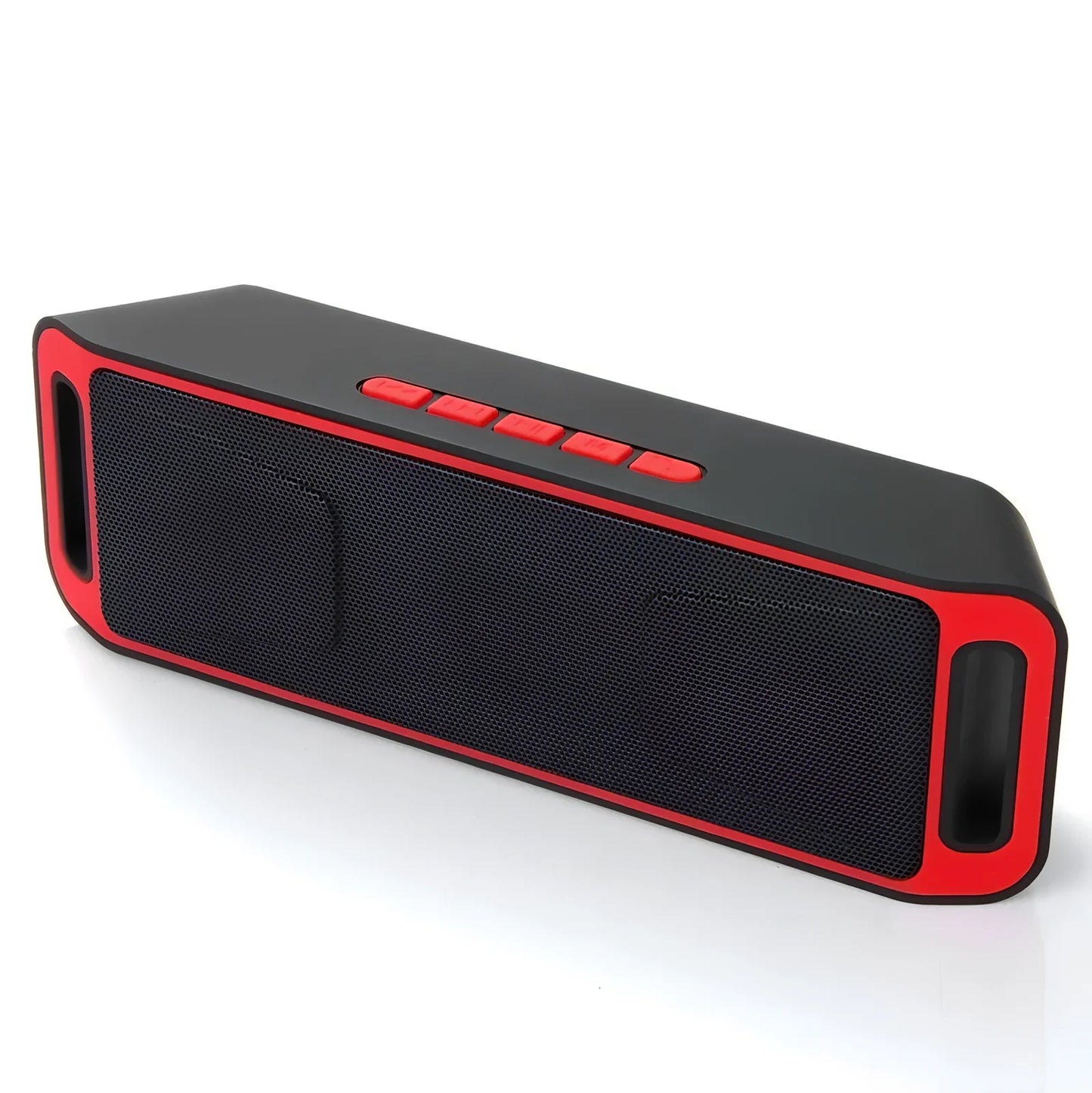 Blue portable Bluetooth speaker with dual speakers showing dimensions 20x6.5x4cm
