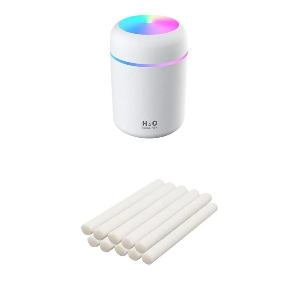Pink white or navy blue USB desktop humidifier with LED mood lights and 300ml water tank