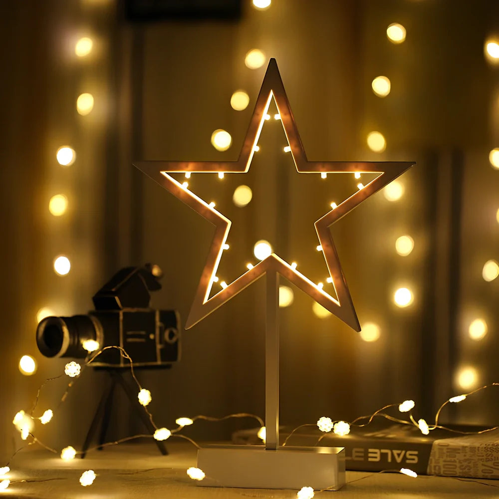 Battery-powered star night light with LED source and plastic shade for bedroom use, European style toggle switch