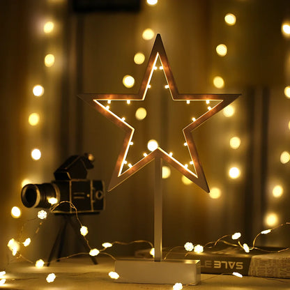 Battery-powered star night light with LED source and plastic shade for bedroom use, European style toggle switch