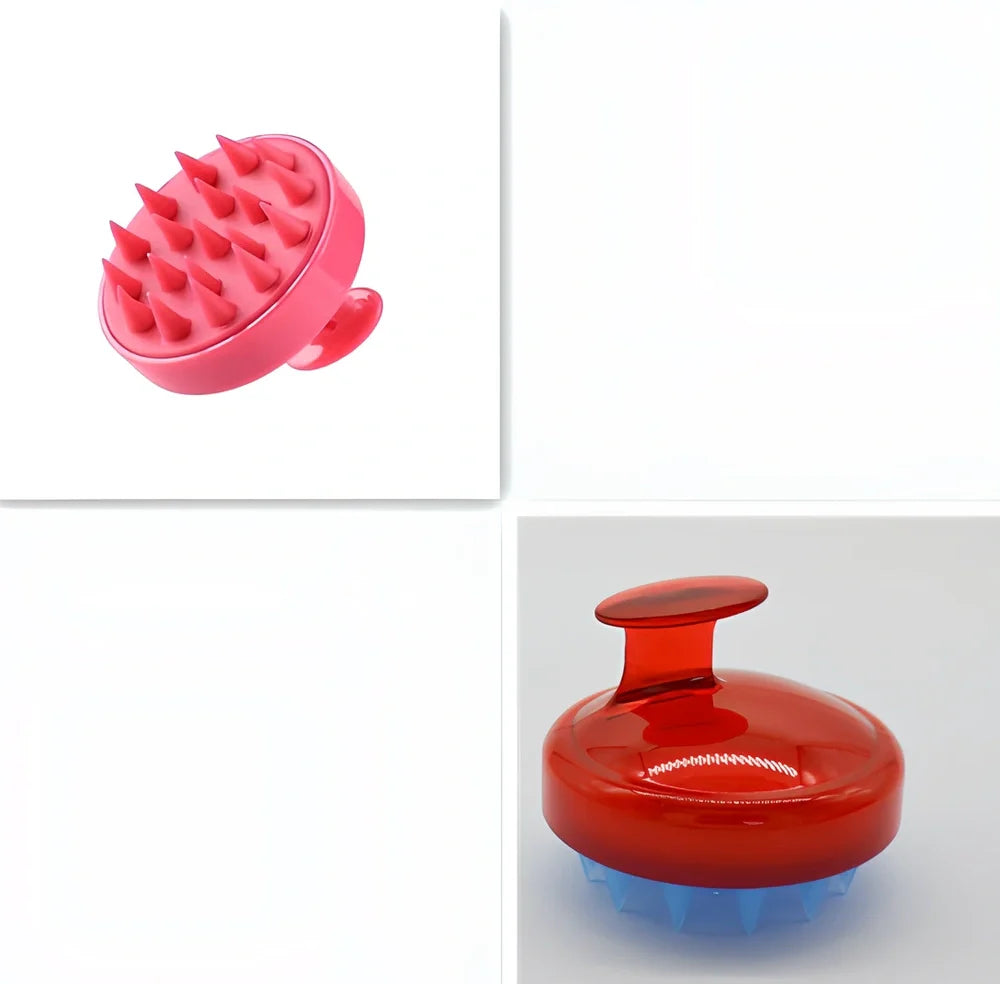 Black silicone shampoo brush with hook design measuring 8x8x7cm for scalp massage during hair washing